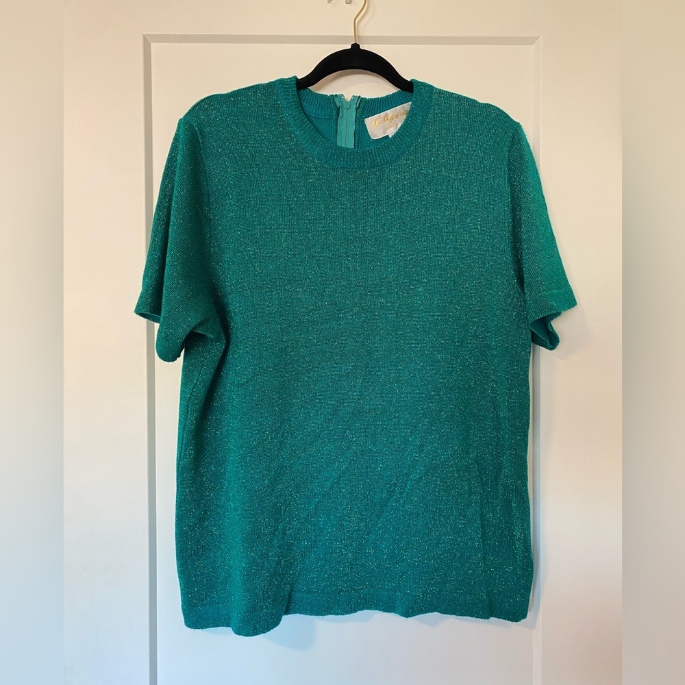 Lilly of California Teal Short Sleeve Sparkly Sweater
